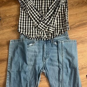 Beverly Hills Polo Club Black and White Checkered Shirt with Blue Jeans 2 pieces